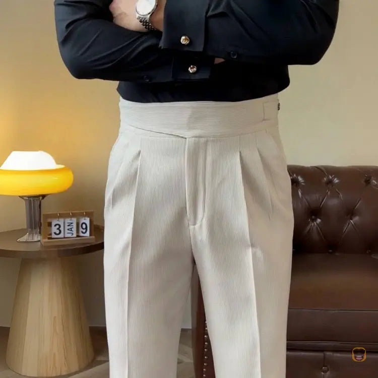 Men Casual Suit Pants High-waist Formal Dress Trousers - Buyseekr