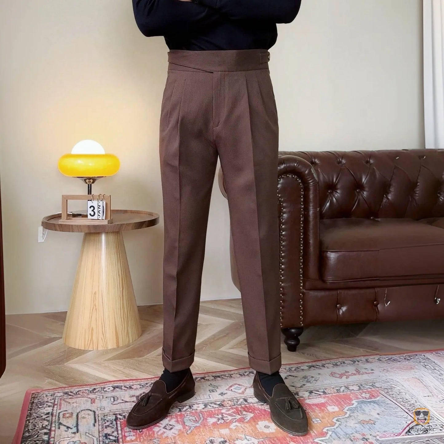 Men Casual Suit Pants High-waist Formal Dress Trousers - Buyseekr