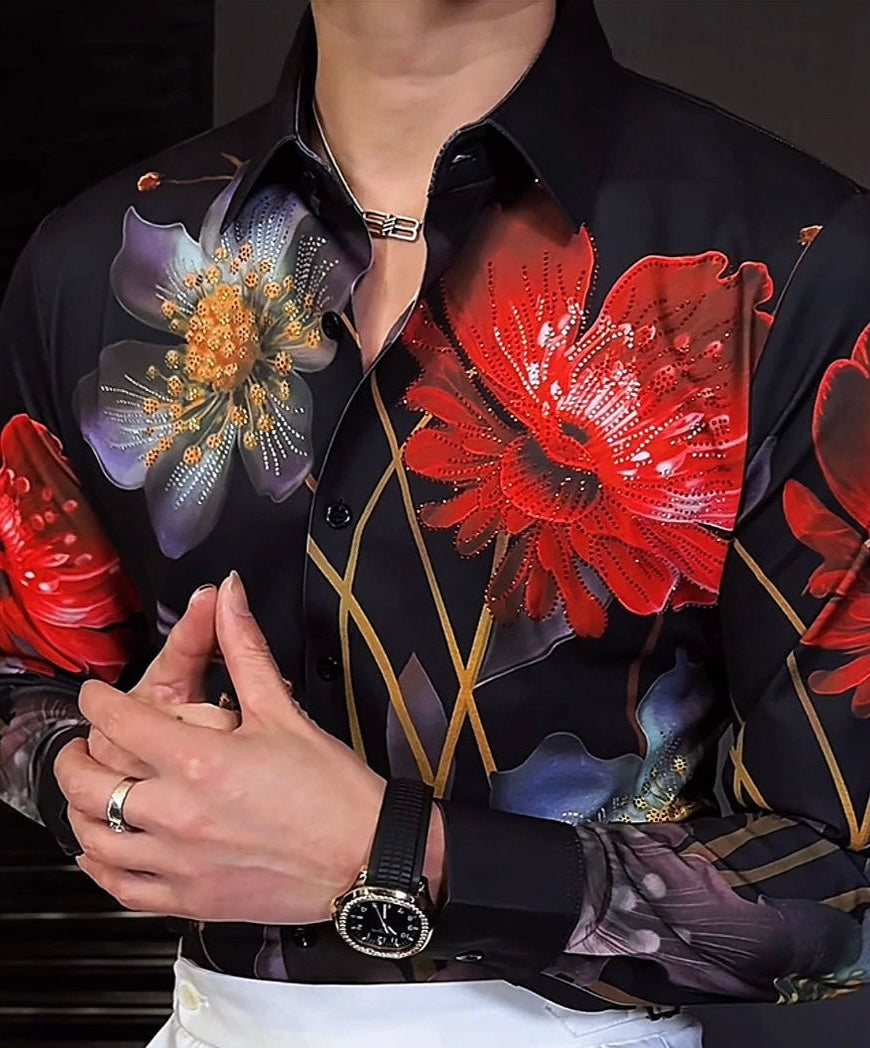 Rhinestone Men's Long Sleeve Button Shirt