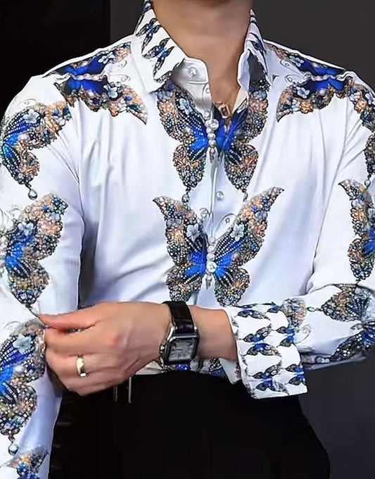 Rhinestone Men's Long Sleeve Button Shirt