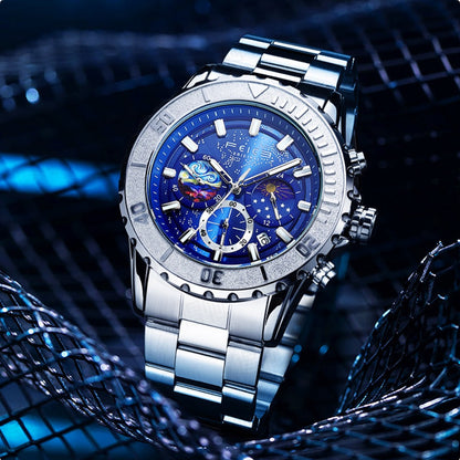 Luminous Quartz Watch – Galaxy-Inspired Night Glow Timepiece for Men