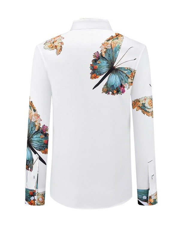 Rhinestone Men's Long Sleeve Button Shirt - Spring