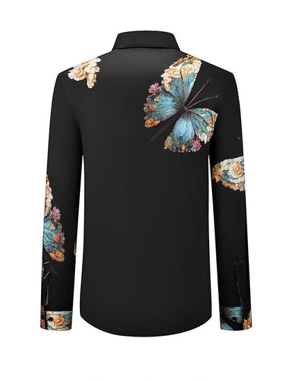 Rhinestone Men's Long Sleeve Button Shirt - Spring