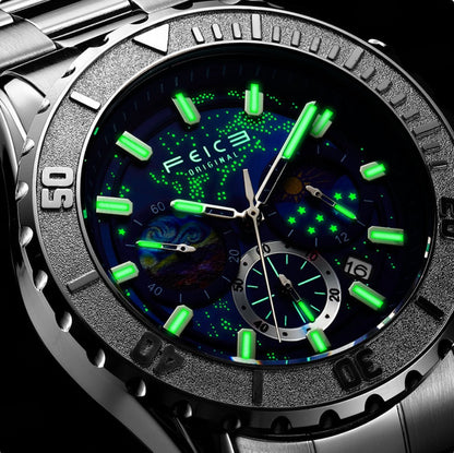 Luminous Quartz Watch – Galaxy-Inspired Night Glow Timepiece for Men