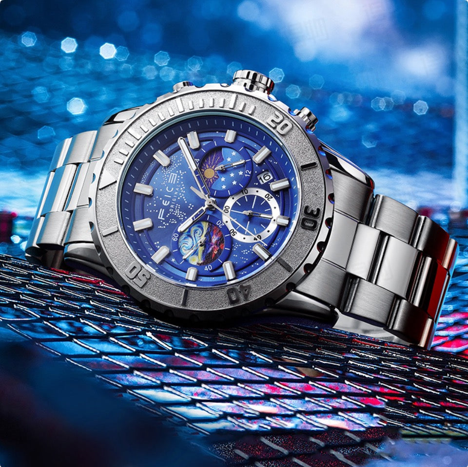 Luminous Quartz Watch – Galaxy-Inspired Night Glow Timepiece for Men