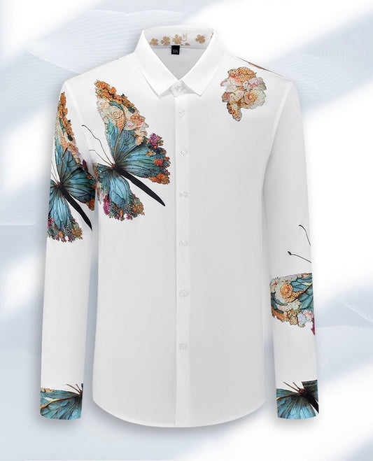 Rhinestone Men's Long Sleeve Button Shirt - Spring