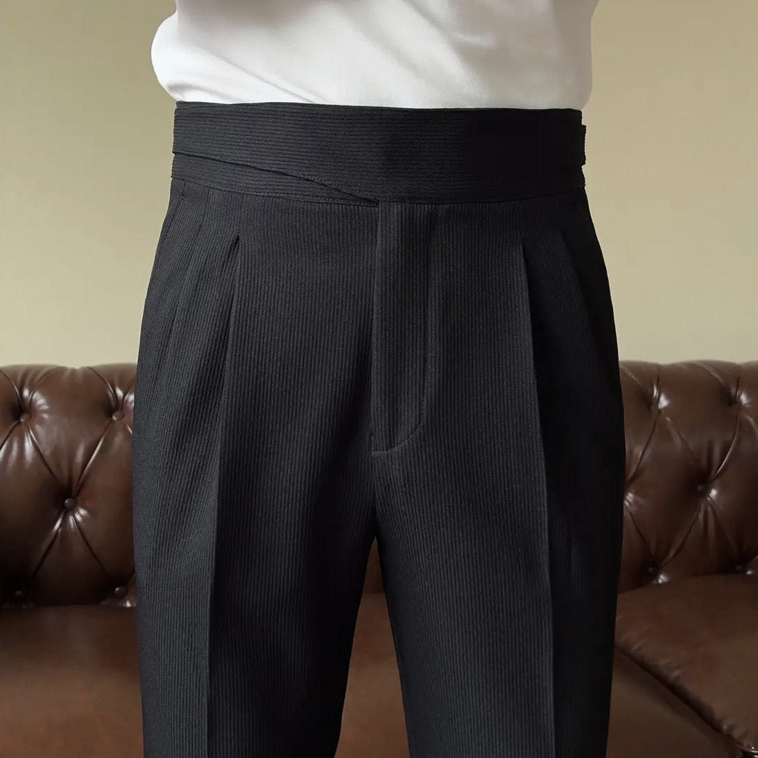 Men Casual Suit Pants  High-waist Formal Dress Trousers