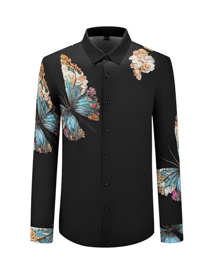 Rhinestone Men's Long Sleeve Button Shirt - Spring