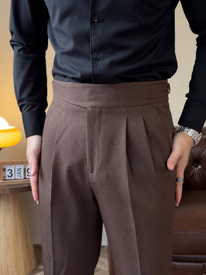 Men Casual Suit Pants  High-waist Formal Dress Trousers